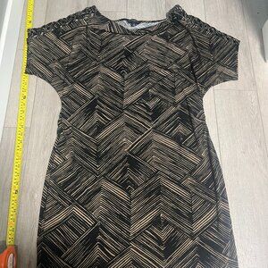 Share Banana Republic Black & Brown Draped Fitted Open Shoulder Dress XL